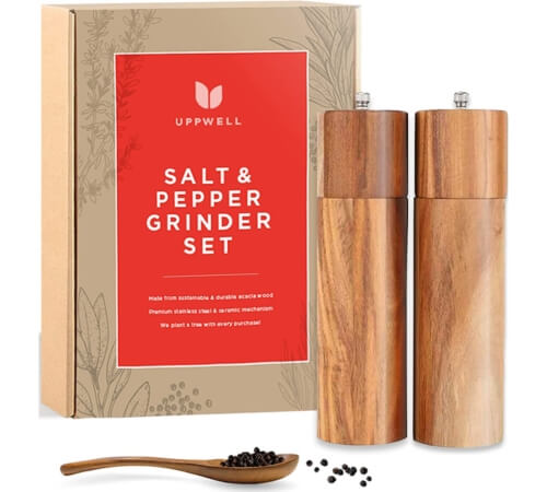 cole and mason wooden salt and pepper grinders
